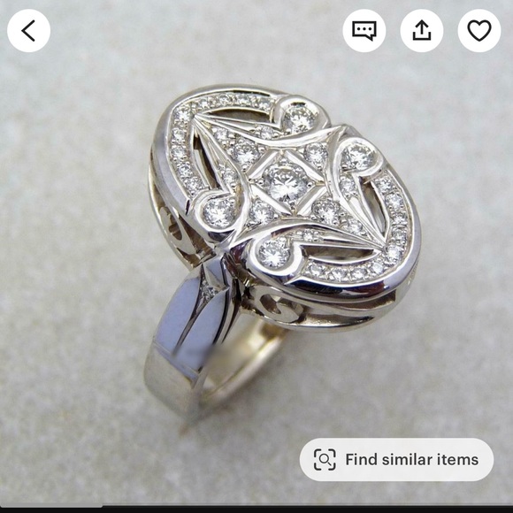 Edwardian Ring, Round Cut CZ & Moissanite Diamond - Picture 6 of 12